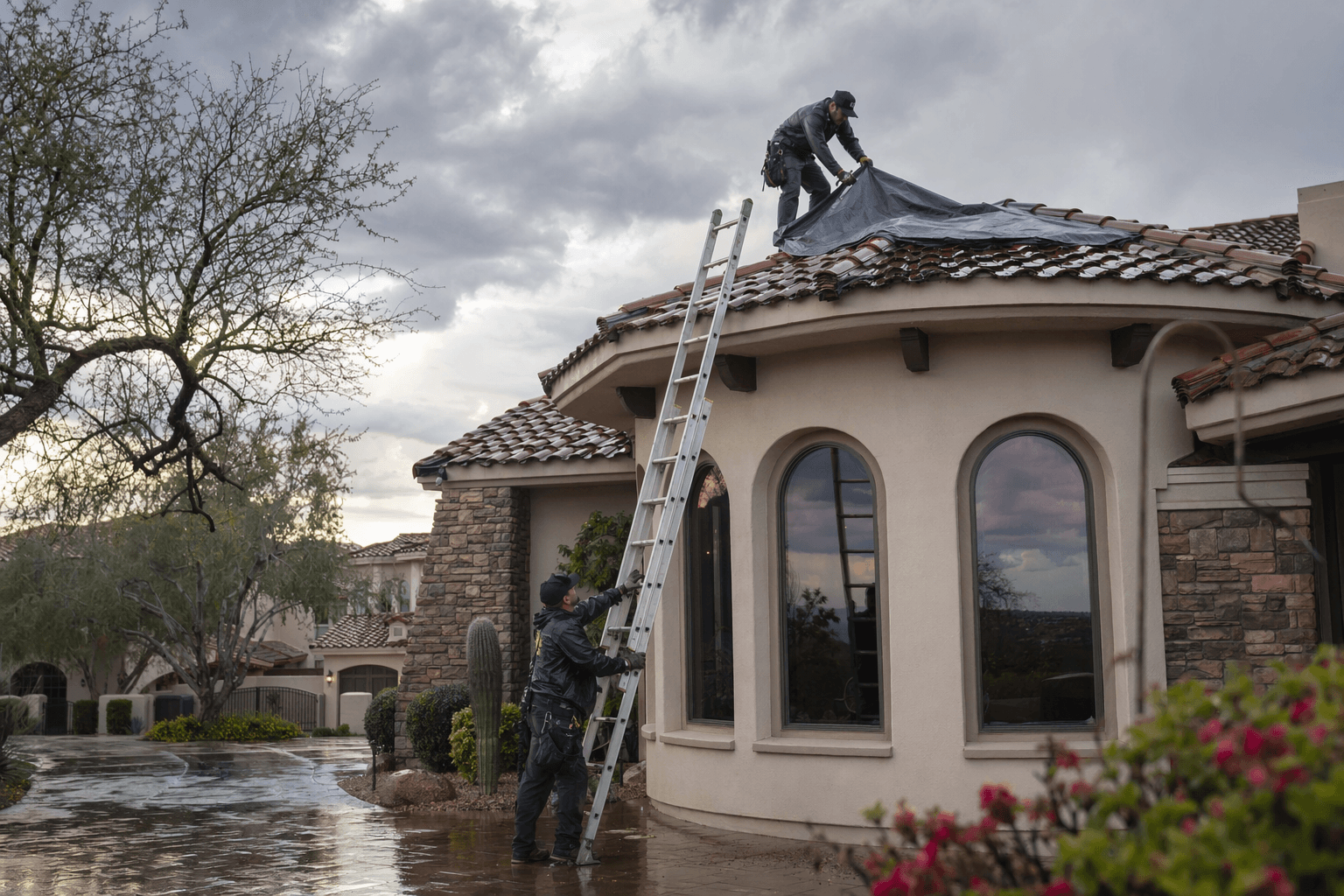 Storm damage assessment on a Phoenix-area roof.
