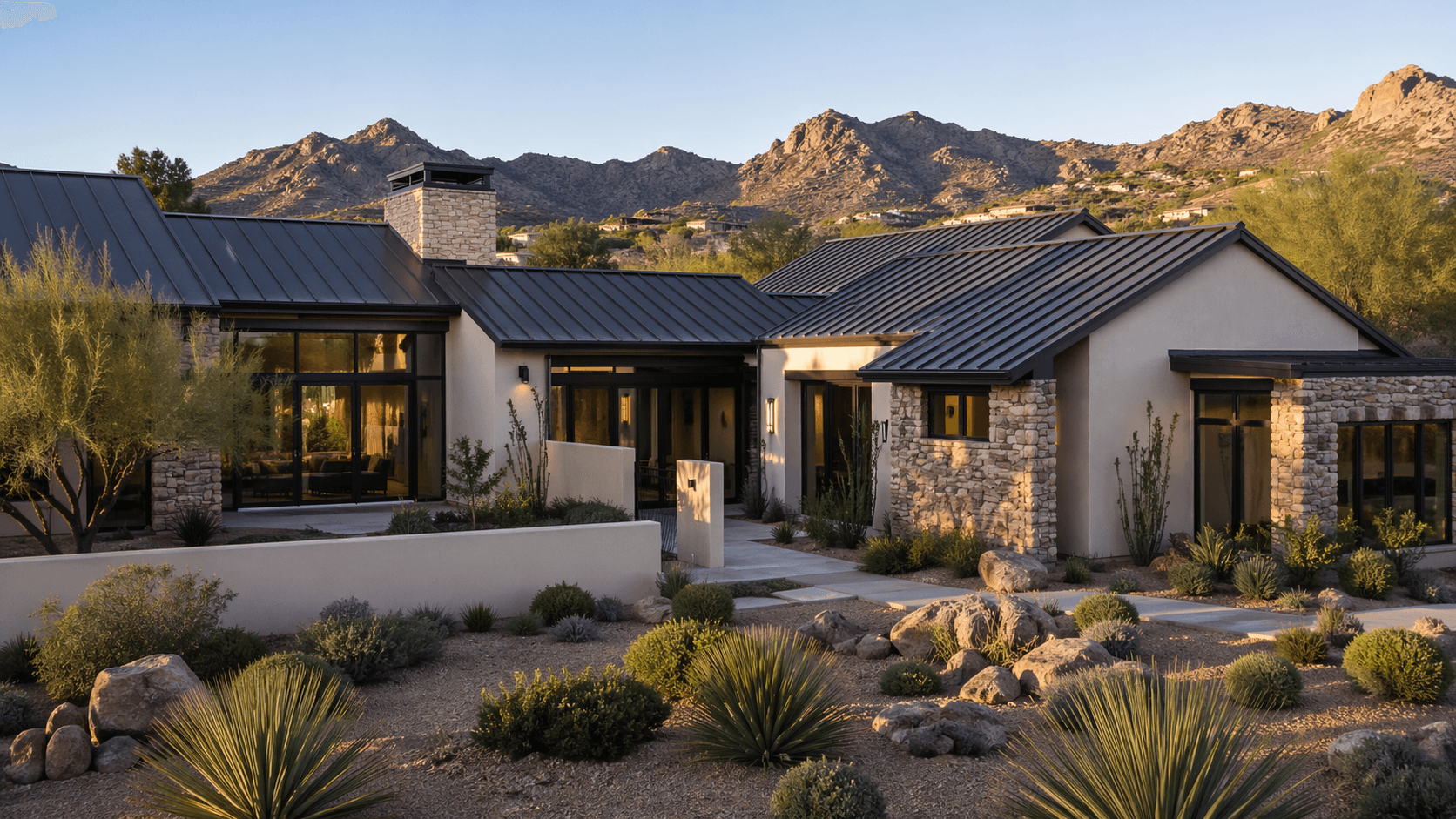 Modern home with metal and tile roofing near Biltmore.