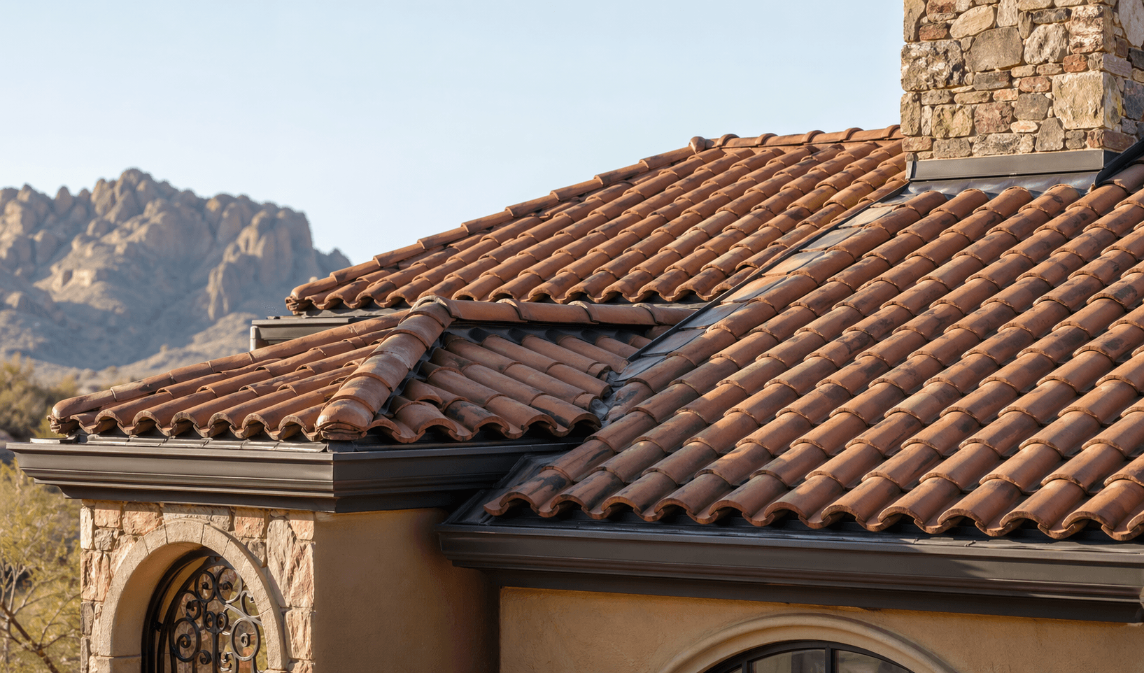Clay tile roofing detail on a Phoenix-area home.